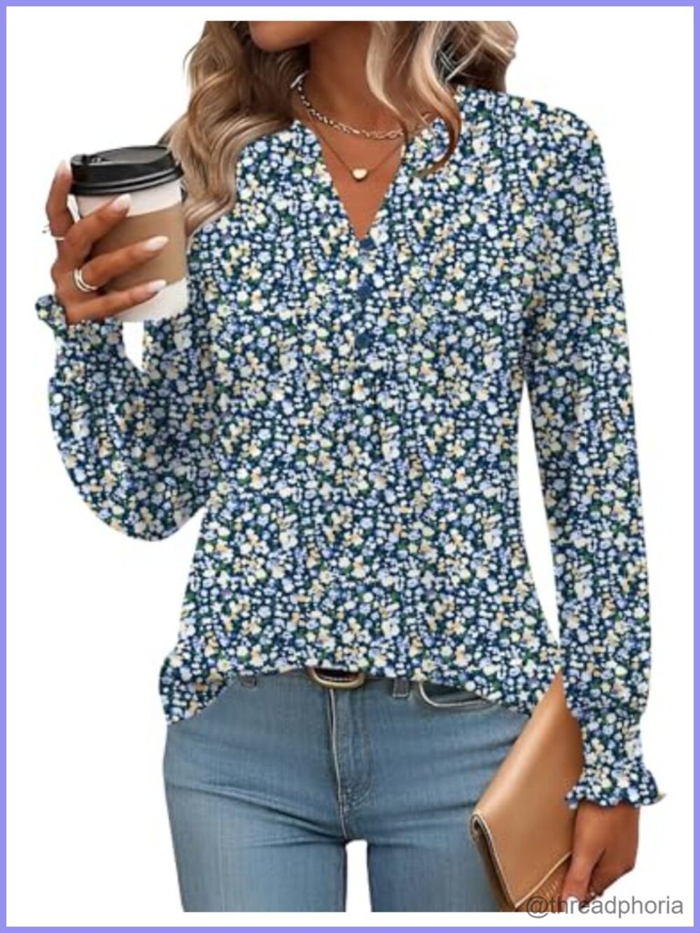 Womens Long Sleeve Button Down Blouse V Neck Dressy Casual Tunic Top
